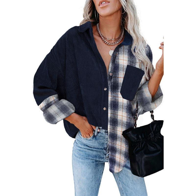 Women's Plaid Shirt Long Sleeved Loose Pocket Shirt Jacket