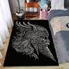 """Schwarzer Teppich mit kompliziertem Wikingerkriegerhelm-Designmuster"" Geeignet für die Verwendung als Anti-Rutsch-Matte für Wohnzimmer, Schlafzimmer, Sofas"""