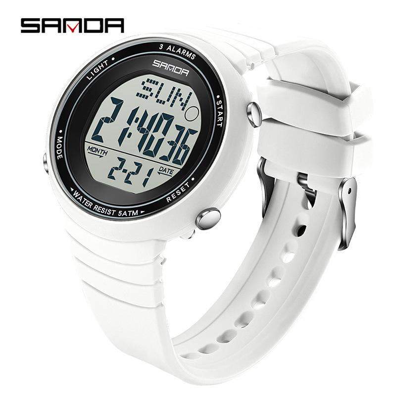 Sanda Large Dial Luminous Waterproof Sports Watch with Multi-function Alarm for Students