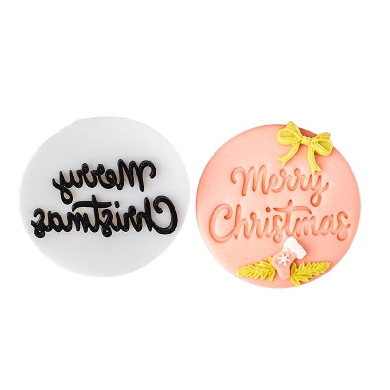 Creative Christmas Cookie Stamp with English Blessing Food Grade Fondant Mold Biscuit Maker for Festival Baking Needs