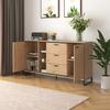 Kitchen Cabinet with Two Doors Three Drawers Wood Grain Metal Legs Wood Color Utility Pantry Dining Room