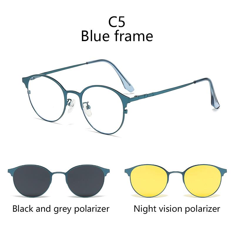 

Round Half Metal Frame Polarized Magnetic Clips Sunglasses On Glasses Frame Optical Prescription Magnet Eyeglasses 3 In 1 SHOW AS PICTURE