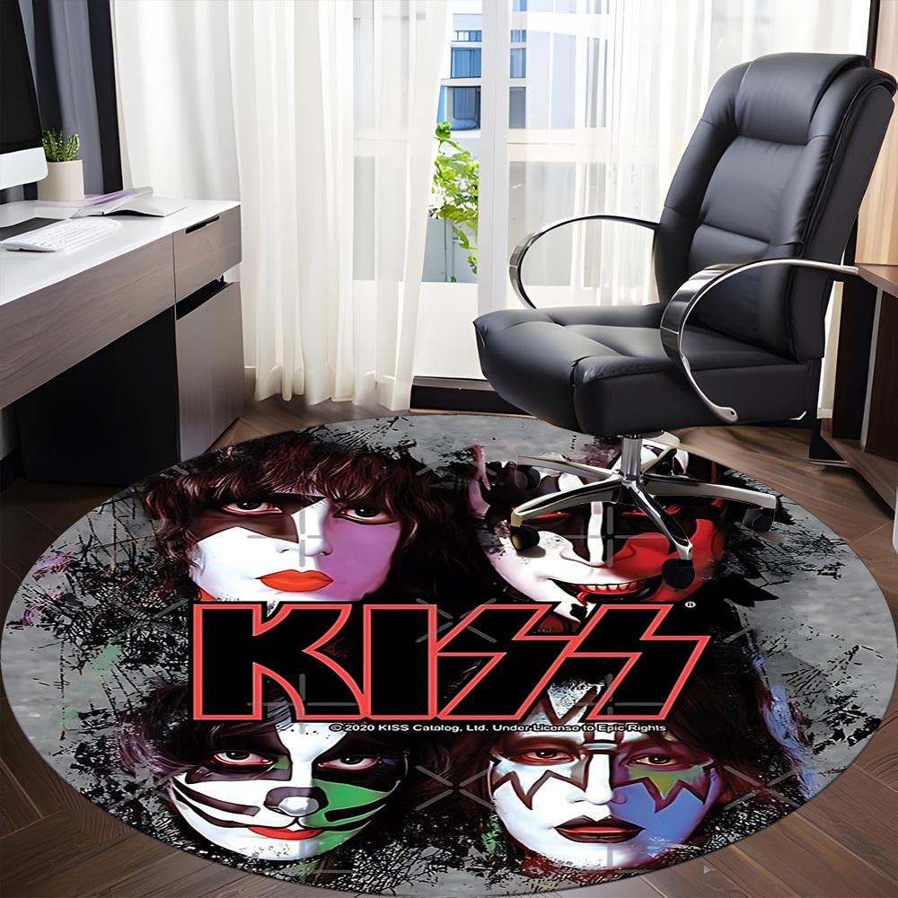 1PC KISS Band Merchandise Office Round Rug - Perfect for Office or Study Decor, Machine Washable, Non-Slip Backing, Decorative Floor Mat