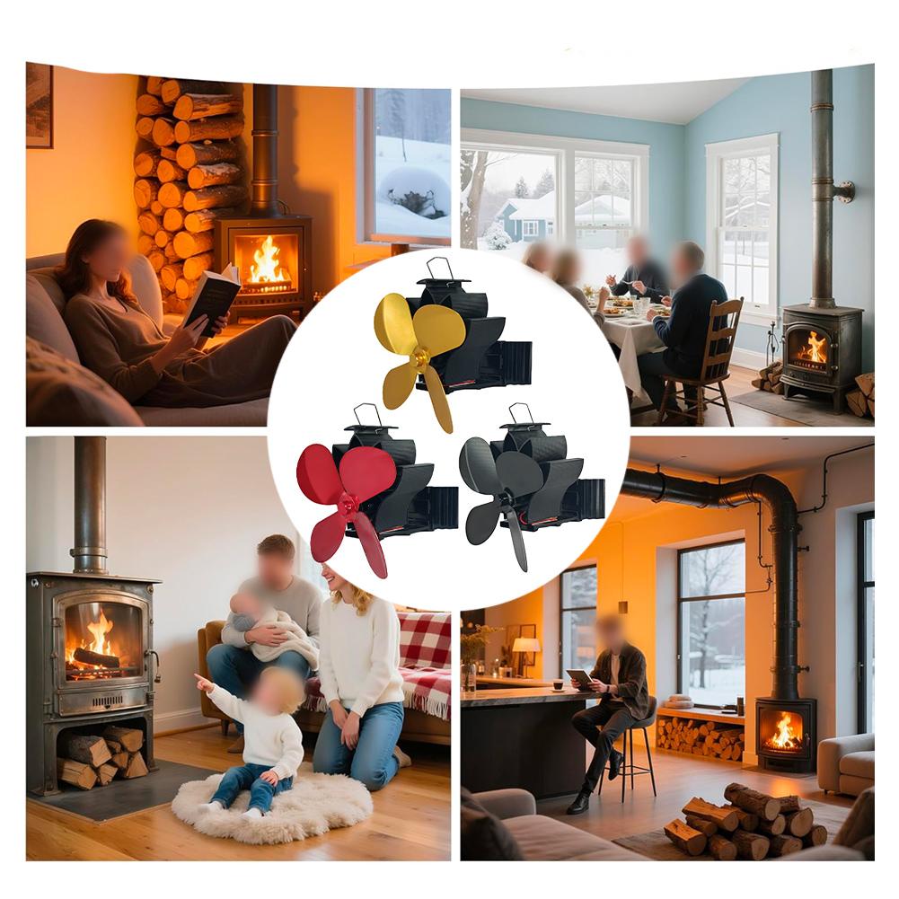 Wood Stove Fan Heat Powered Fireplace Fan Log Wood Burner 4 Blade Fireplace Fan Winter Warm Heat Distribution Aluminum Alloy