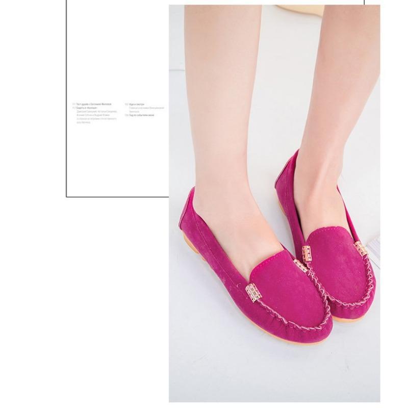 Women's Flat Single Shoes Four Seasons Large Size Bean Shoes Frosted Breathable Shallow Flat Heel Versatile Non-slip Women's Shoes Trend