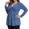 Women's Plus Size Shirt Long Sleeve  Print Top Pleated Casual V-Neck Top