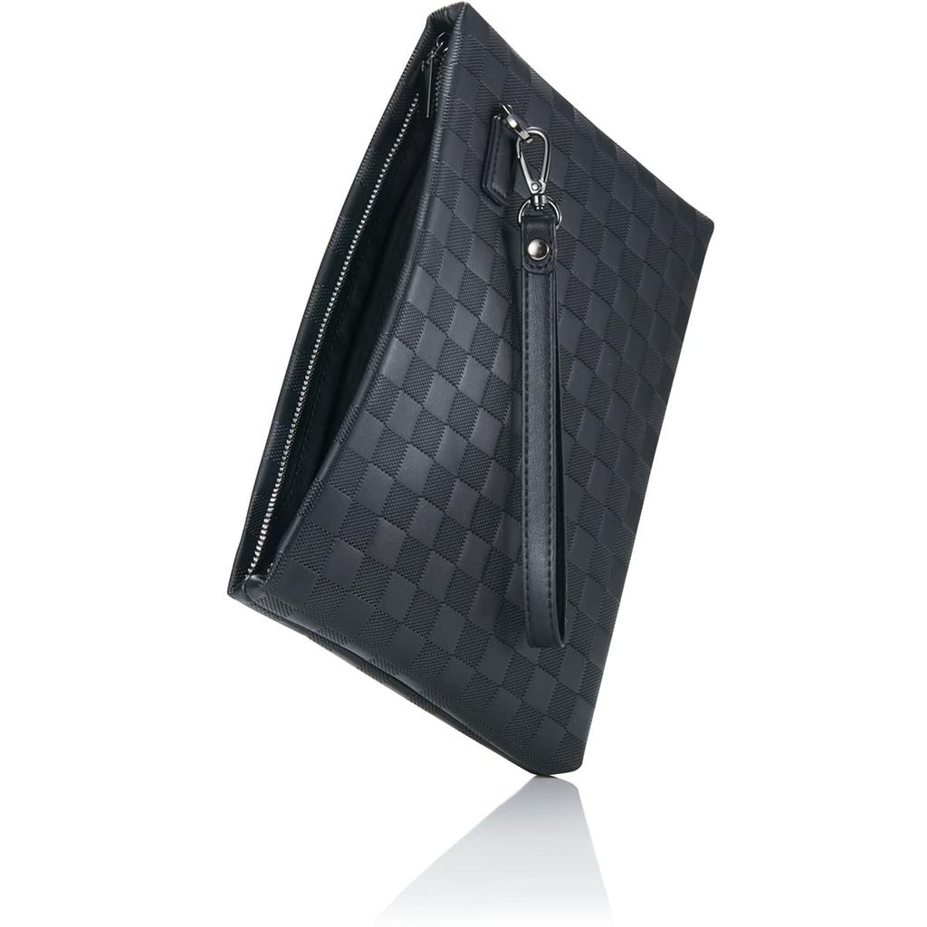 NEESE Clutch Bag for Men and Perfect for and Made of PU Leather Bag/Second Women, Weddings, Funerals, Parties, (Checkered Black)