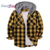 Camisas Flaneladas com Capuz Masculinas Cozy Up Casuais de Botão Xadrez para Homens Manga Longa Estilosas com Bolso