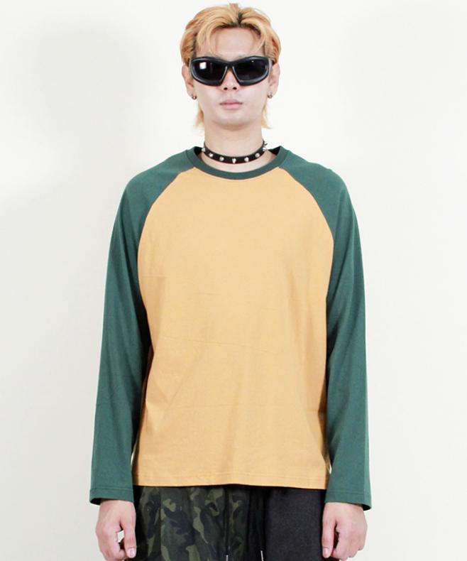 Deumakeu Raglan Color Block Unifarben Langarm T-Shirt Khaki & Senf