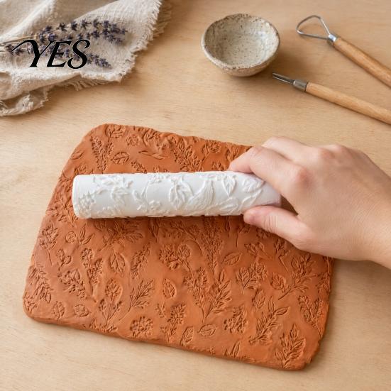 DIY Clay Texture Tool Polymer Roller, Floral Embossed 3D Printed Embossing Roller for Earrings, Jewelry Making Retro