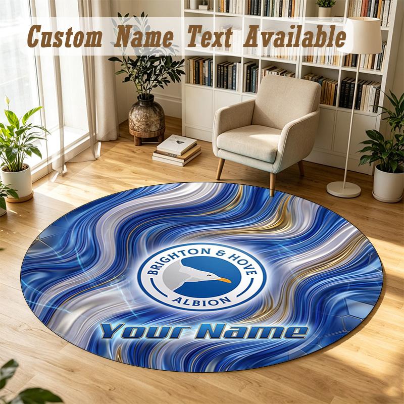 Round Rug Custom NameBrighton & Hove Albion Football Pattern Non Slip Carpet Home Floor Decor