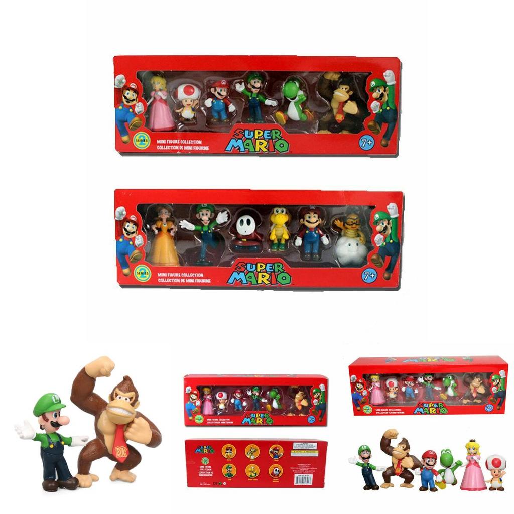 Kids Gift Set Of Six Super Mario Bros Action Figures Featuring Luigi Yoshi And Mushroom Collectible Toys