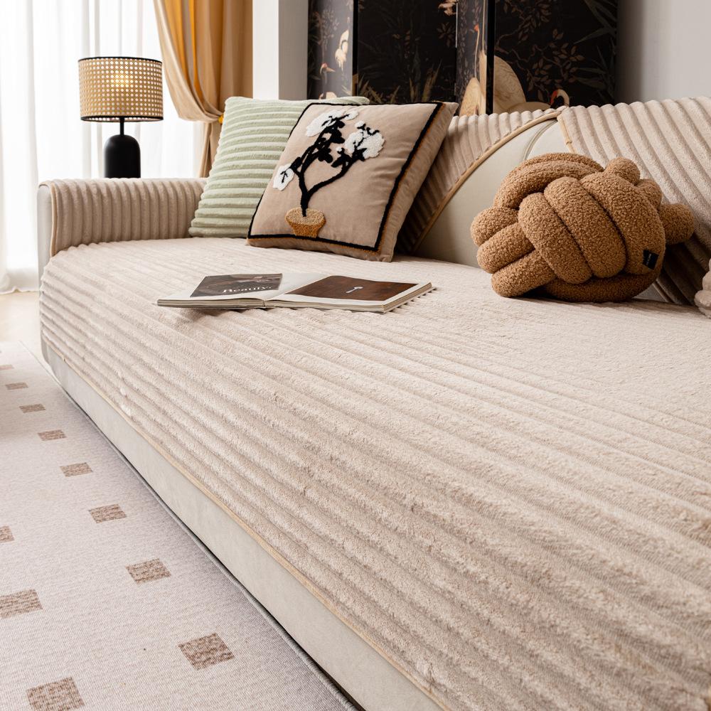 Flanell Herbst Und Winter Plüsch Sofakissen Neu Rutschfest Gerade Reihe Fortschrittlich Thermisch Leder Sofa Sitzkissenbezug Stoff