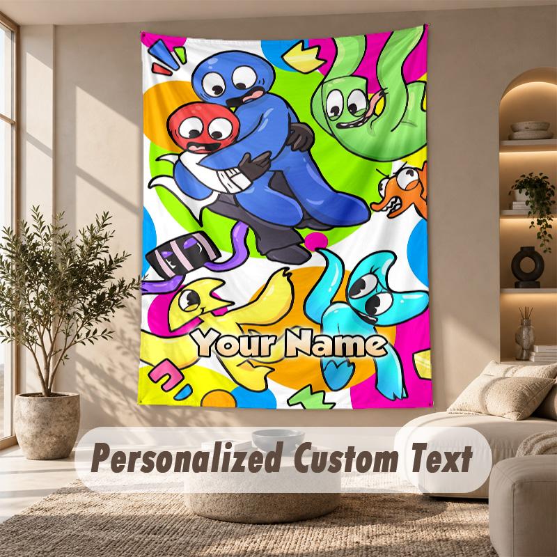 Rainbow Friends Tapestry, Personalized Custom Text, Wall Hanging Tapestry For Living Room Home Wall Decor