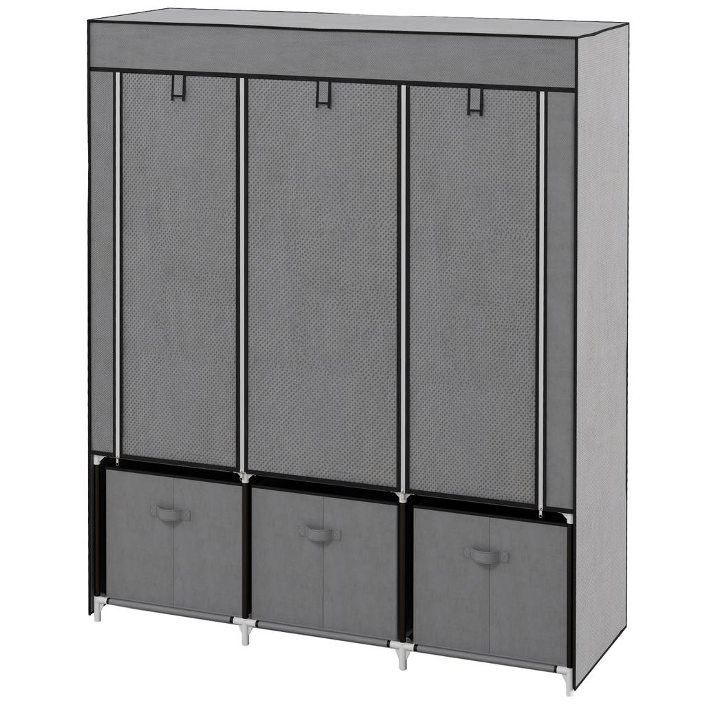 Fabric Wardrobe made of Non-Woven Fabric, Folding Wardrobe, incl. 3 Drawers, 125 cm x 43 cm x 162.5 cm, Grey