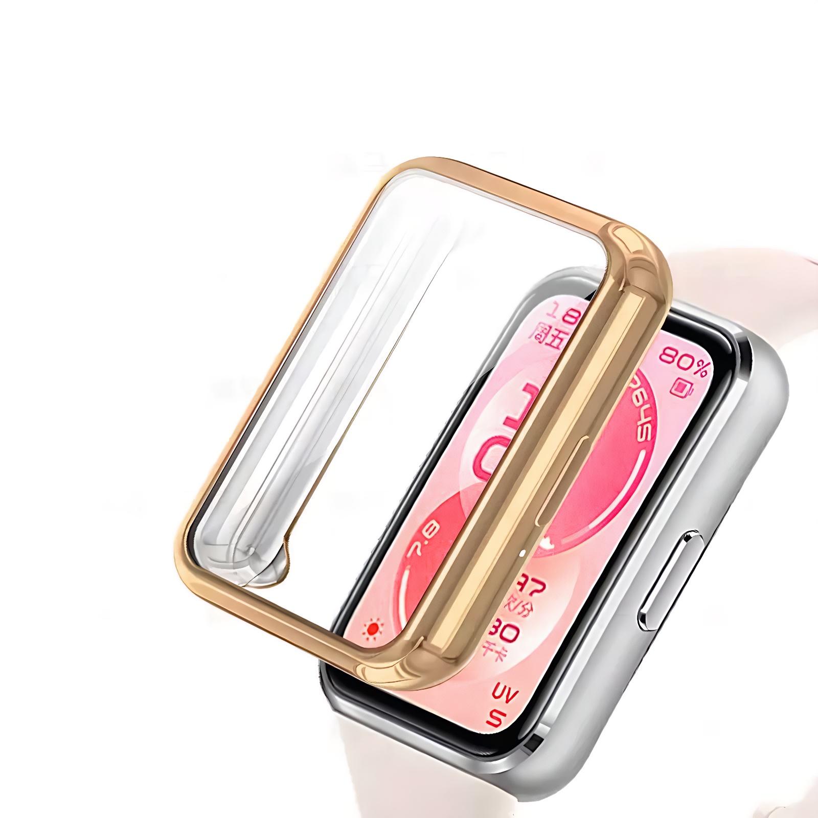

Case for HUAWEI Band 11 pro All-Around Hard TPU Bumper Frame Protector Tempered shell Cover for huawei smart band 11 Accessories Huawei Band 11 рожевий колір золота