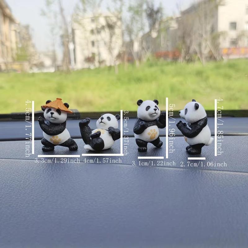 Juego de 4 adornos con diseño de panda para el coche, para la consola central del coche, para el escritorio de la oficina, decoración interior de coche pequeño