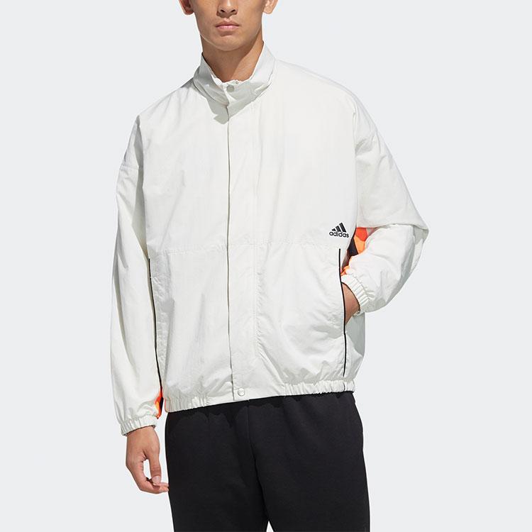 Adidas Essentials Logo Print Sport Stand Collar Jacket Men Jackets Grey HN8480