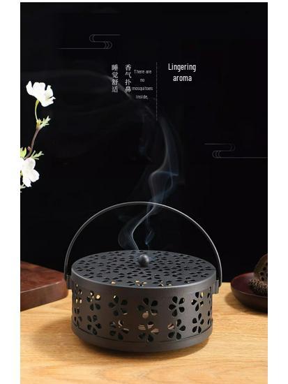 Fireproof Anti-Scald Mosquito Coil Holder with Lid - Iron Incense Burner for Indoor Use