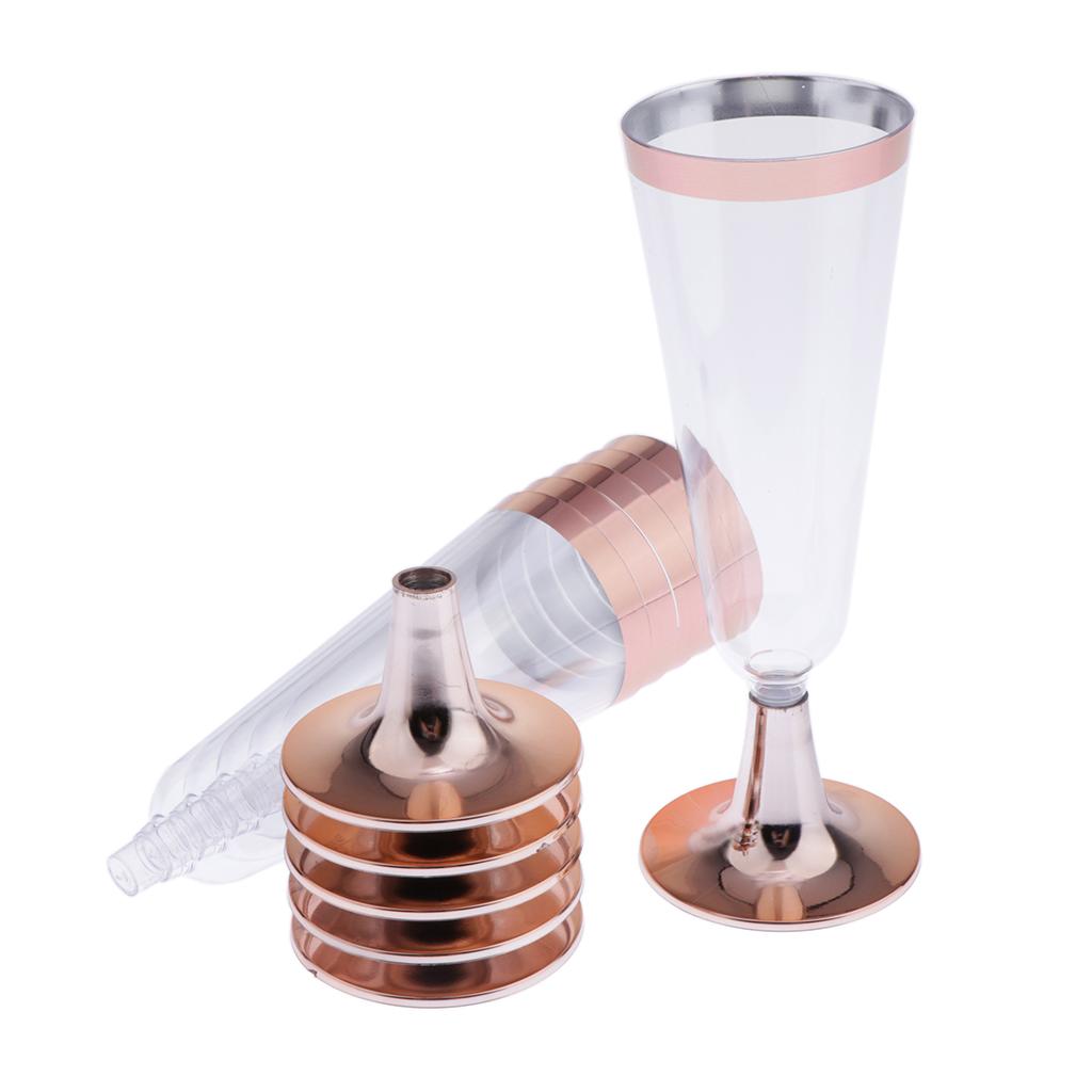 12x Disposable Plastic Champagne Cups with Rose Gold/Gold