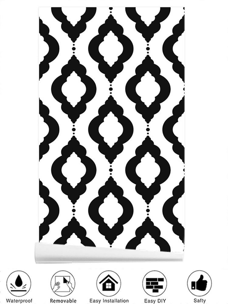 Boho Peel and Stick Wallpaper Stripe Herringbone Black White Vinyl Self Adhesive Room Decor Contact Paper 45cm wide