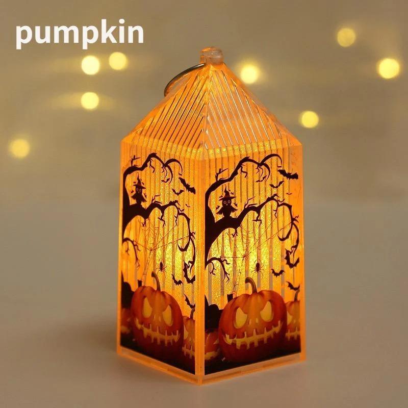Halloween Pumpkin Castle Decorative Lamp Simulated Flame LED Wind Light Small Hand Lantern for Holiday Bar Halloween Decoration