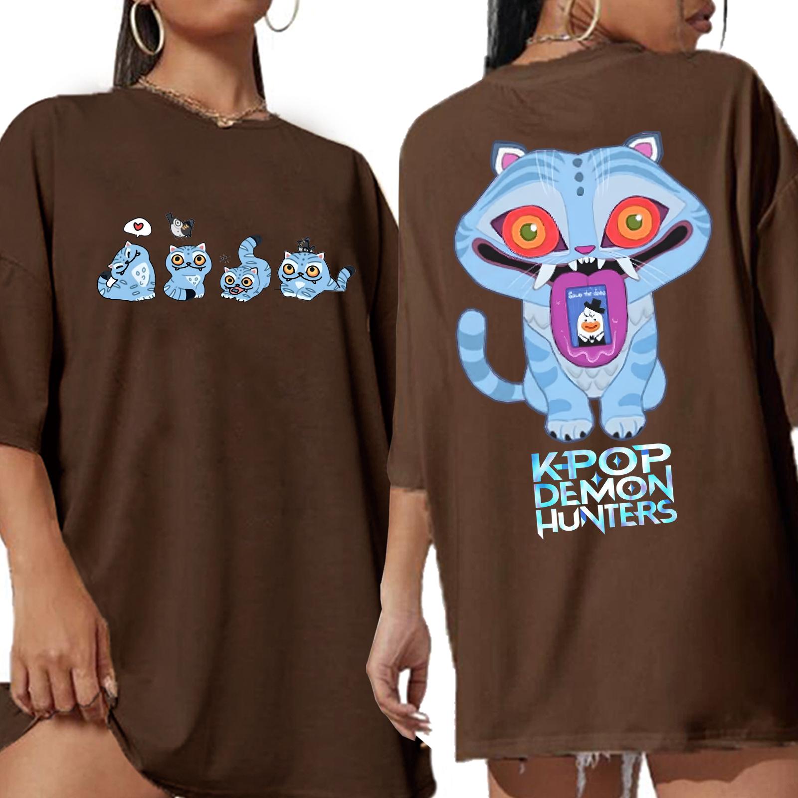 

Аниме K-Pop Охотники на демонов Тигр Футболка Женская Оверсайз Круглый вырез Короткий рукав Подарок для фанатов 4XL