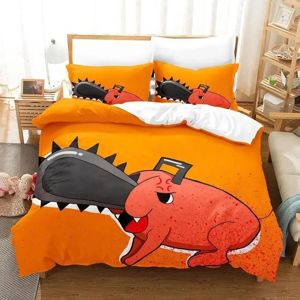 Pochita Chainsaw Man  Printed Bed Set Duvet Cover Pillowcase Bedding Set Bed Linen Sheet Quilt Cover Full Queen King Size