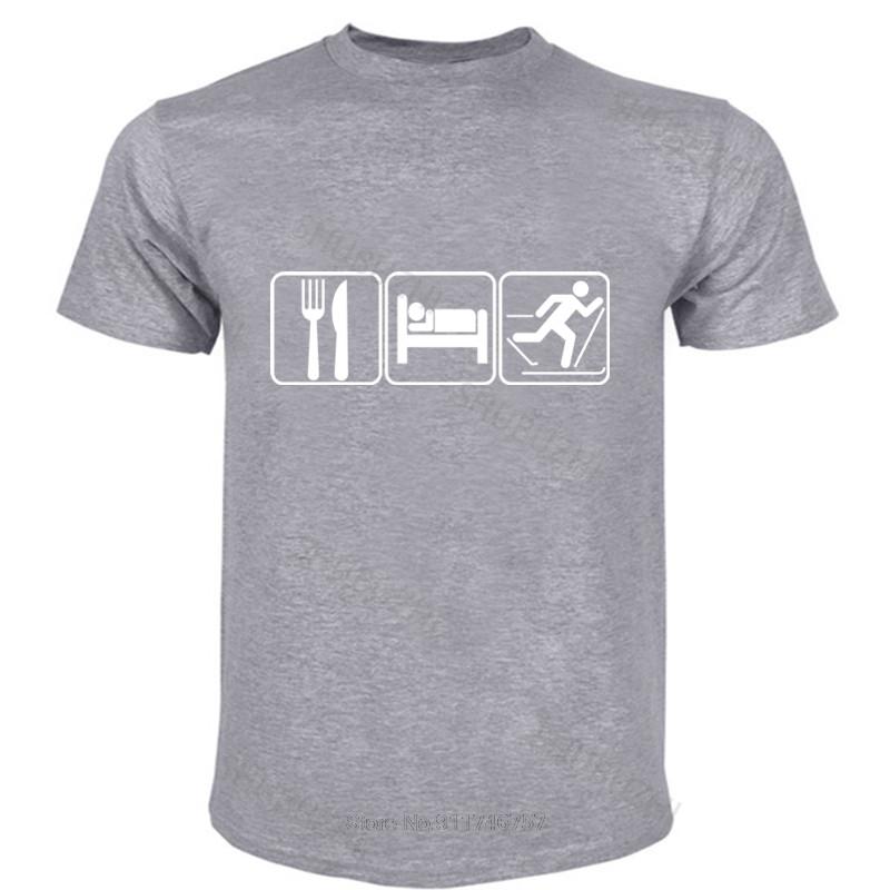 Summer Mens Eat Sleep Ski Tshirt Skiing Downhill -Country Xc T-Shirt Men Unisex T-shirt Teenagers Cool Tops Euro Size