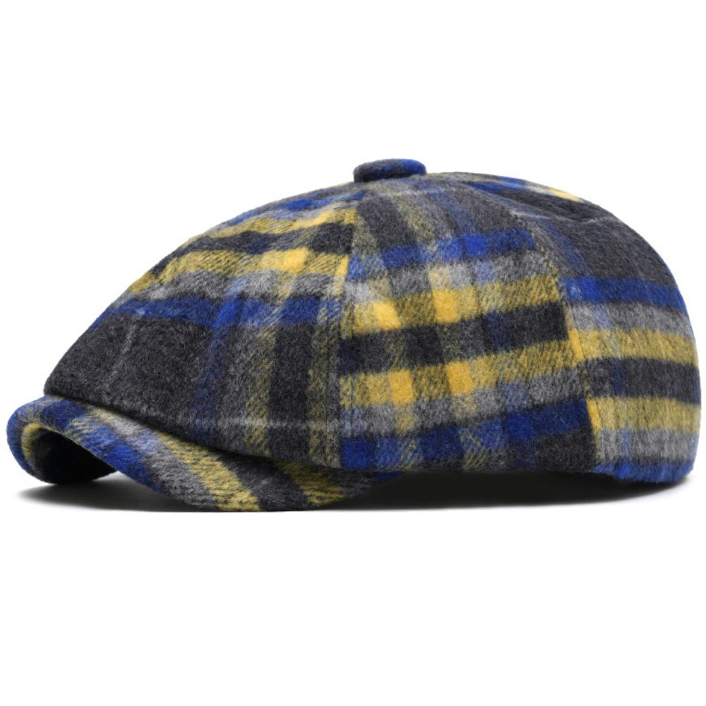 HT4489 Berets Men Women Autumn Winter Wool Beret Hat Artist Painter Flat Cap Hat Female Male Colored Plaid Octagonal Beret Cap