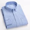 New Pure Cotton Business Men Oxford Shirt Long Sleeve Casual Plaid Striped with Chest Pocket Non-iron Autumn Spring