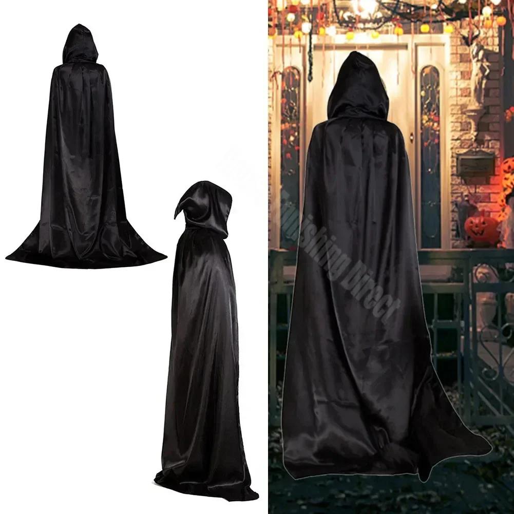 Unisex Black Hooded Cloak Witch Cosplay Accessories Costumes Masquerade Family Celebration Decor Halloween Party Cosplay Costume