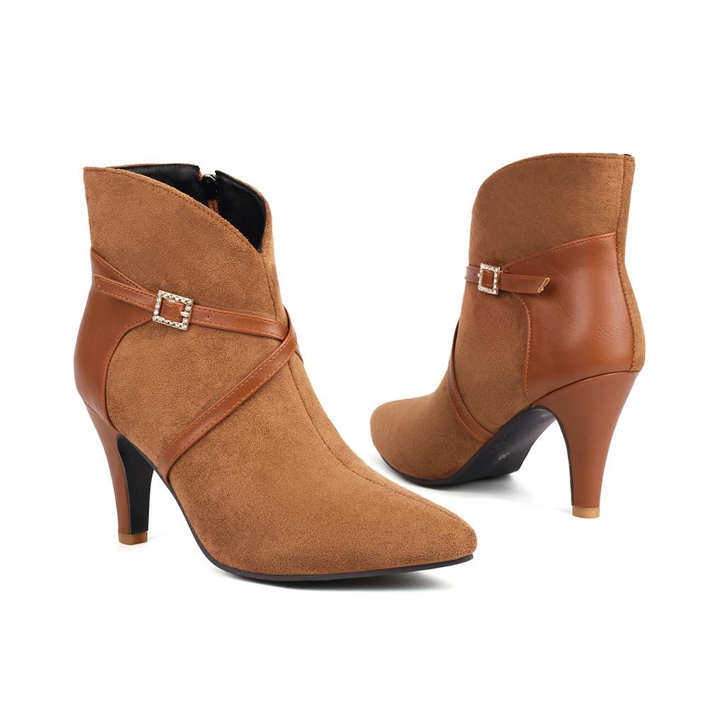 Spring Apricot Black Women Ankle Boots Pointed Toe High Spike Heel Small Big Size 33 47