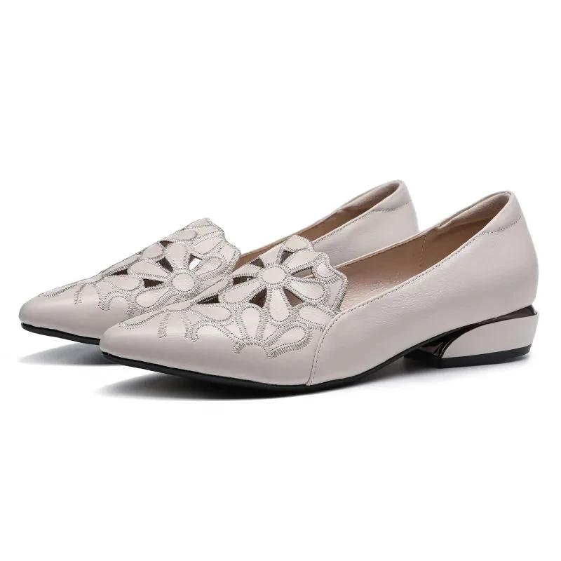 Mid Heel Shoes Women Heels Wedding PU Leather Hollow Out Black Square Heel Formal Shoes Office Lady Spring Fall Zapatos Flats