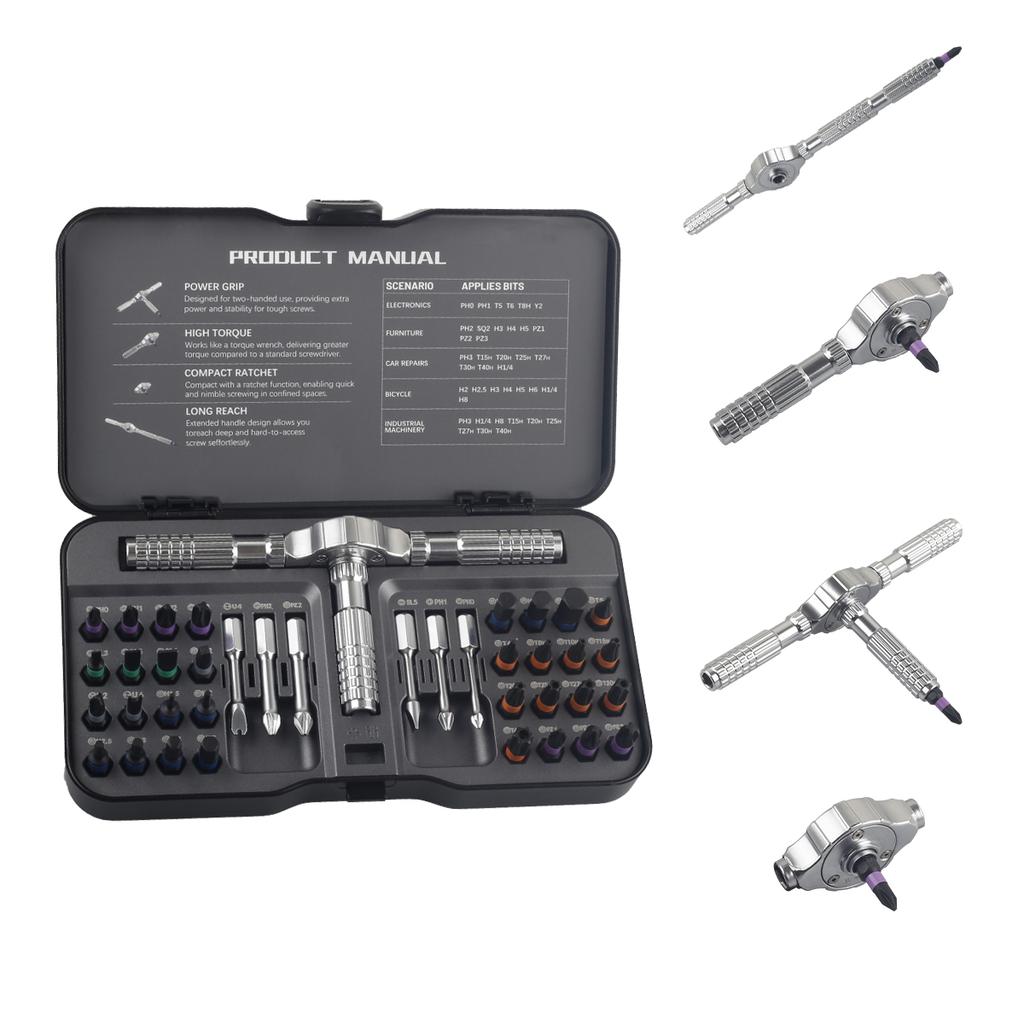 Precision 74in1 Magnetic Ratchet Screwdriver Set Detachable T-handle Magneticizer Fix Furniture, Electronics & Bicycle Tasks