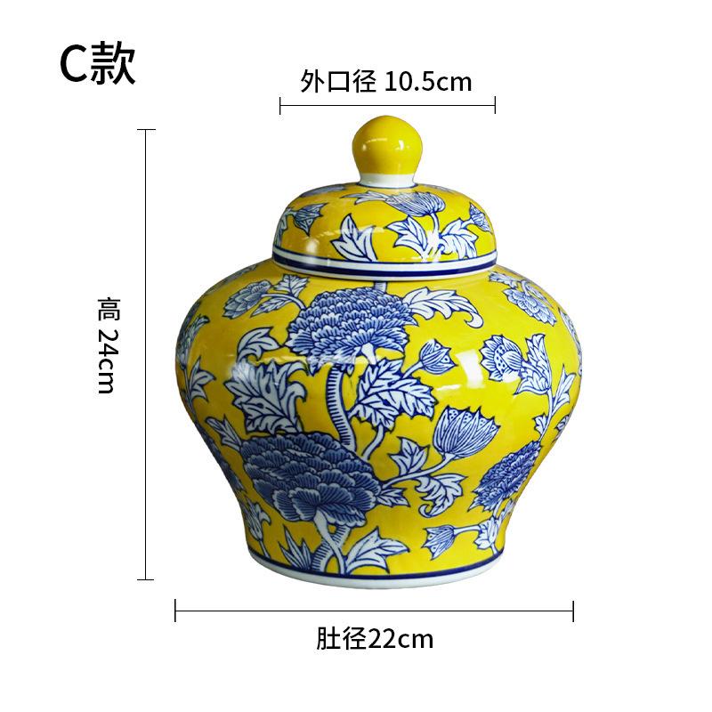 Ceramic Vase Chinese Blue and White Porcelain Storage Tank General's Jar Flower Vase Pomegranate Flowerpot Home Decoration