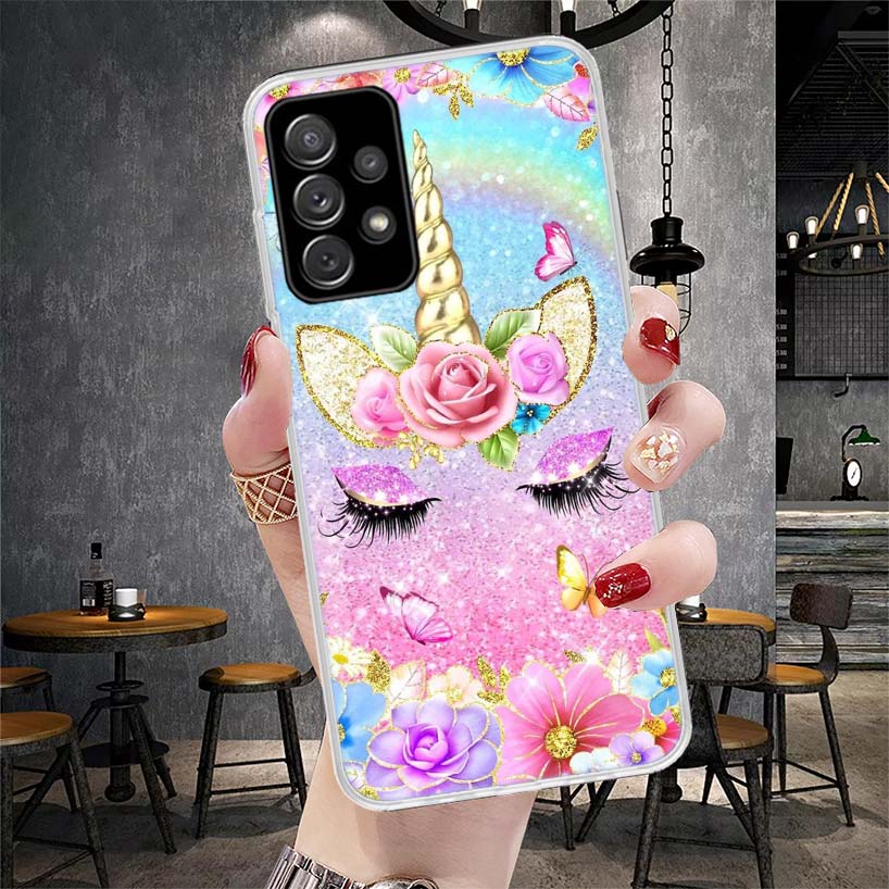 Pink Unicorn Rainbow Phone Case For Samsung Galaxy A12 A22 A32 A52 A72 A02S A51 A50S A71 A70 A31 A20S Note 20 Ultra S10 A10S Gal