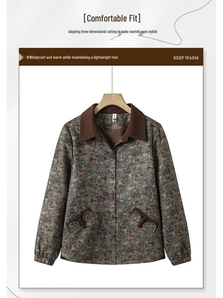 Mom's Jacquard Lapel Trench Coat - Stylish Outerwear for Middle-Aged Women