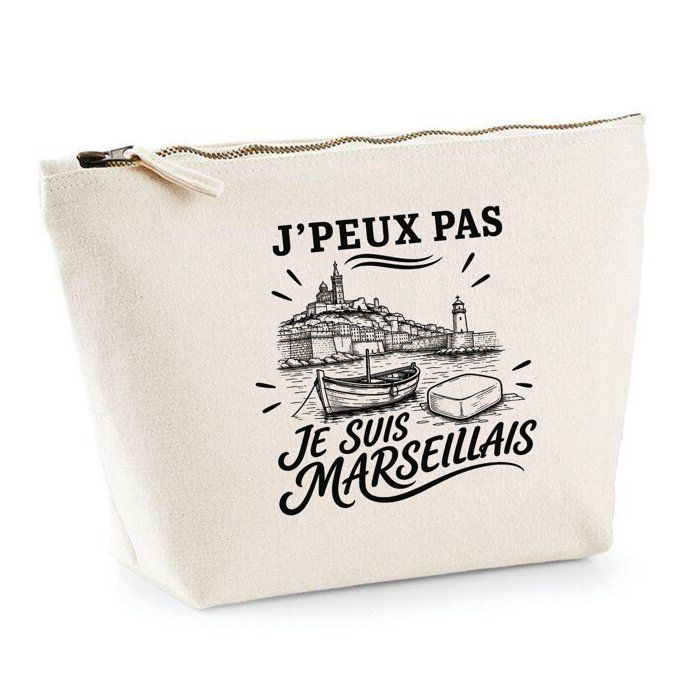 Trousse de toilette - PLANETEE - J'peux pas minimaliste - Beige - 100% coton - Zip métal