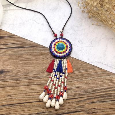 Handmade Bohemian Vintage Natural Gravel Fringed Woven Necklace Versatile Long Sweater Chain Accessories