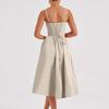 Women's Summer A-Line Midi Dress Sleeveless Spaghetti Strap Slim Fit Waist Casual Dress