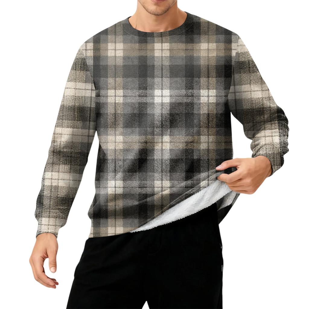 Men's Round Neck Fleece-Lined Thick Warm Sweatshirt