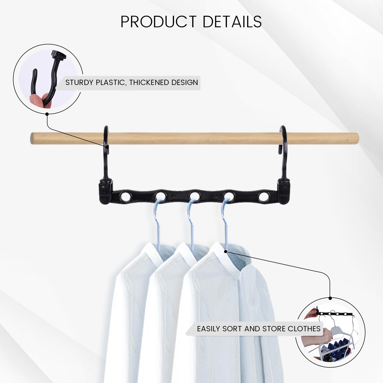 

Plastic Clothes Hanger 5 Hole Design Anti Slip Rotatable Space Saving Wardrobe Organizer Black