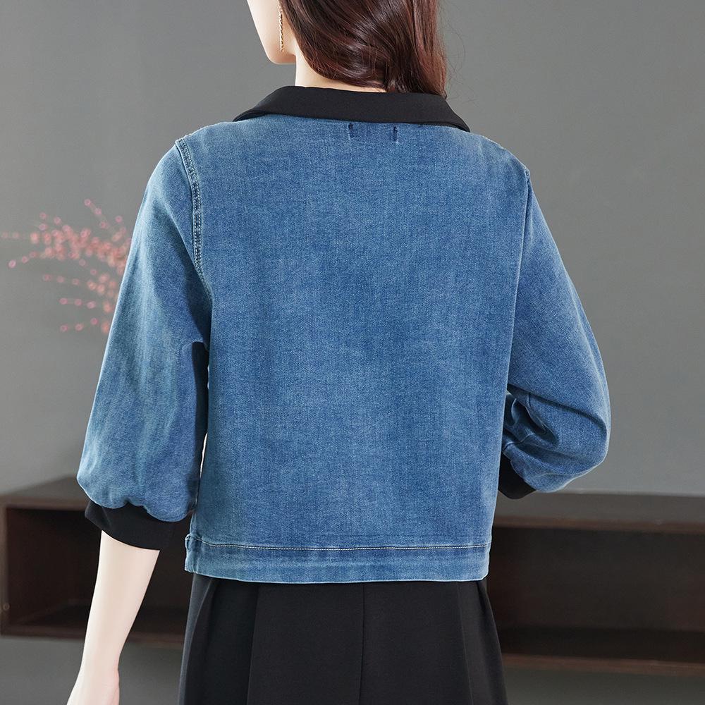 New Spring/Autumn Women's Plus-Size Denim Jacket with Three-Quarter Sleeves - Slim Fit, Light Luxury Fashion for Curvy Figures