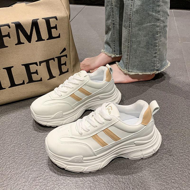 White Dad Shoes Women 2025 New Spring Thick Soles Increase Internet Celebrities Hong Kong Style Show Feet Small Versatile Sports White Shoes