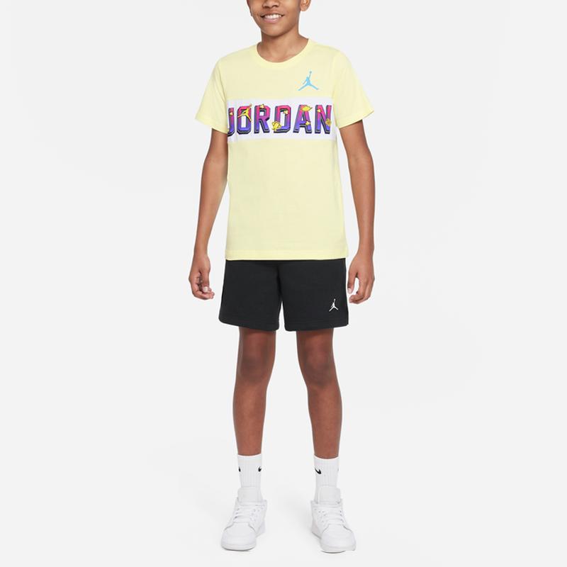 Jordan Pixel Logo Print Crew Neck Short Sleeve T-Shirt Kids Tops Light-Lemon-Yellow Green FD0234-821