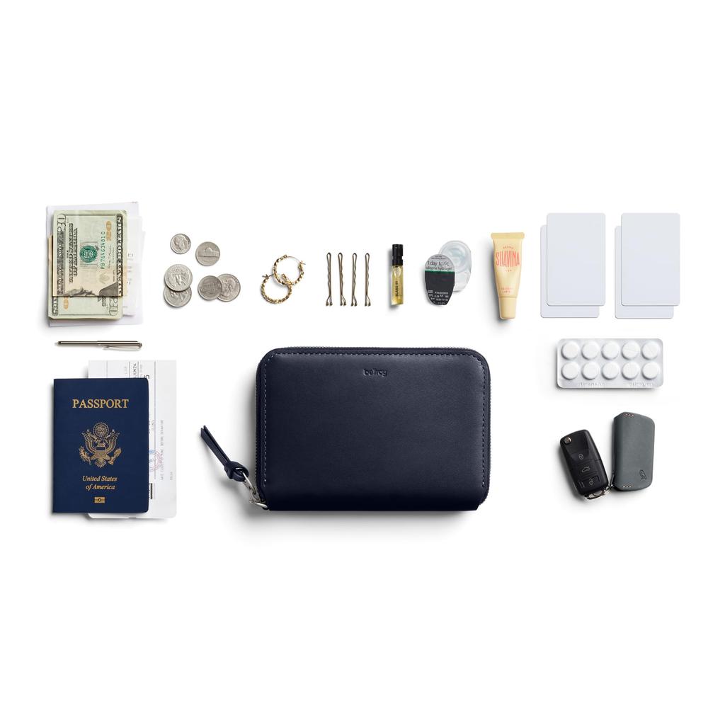 Bellroy Folio Wallet, a compact bifold leather wallet and clutch bag that holds cards, bills, coins, and everyday essentials - Navy