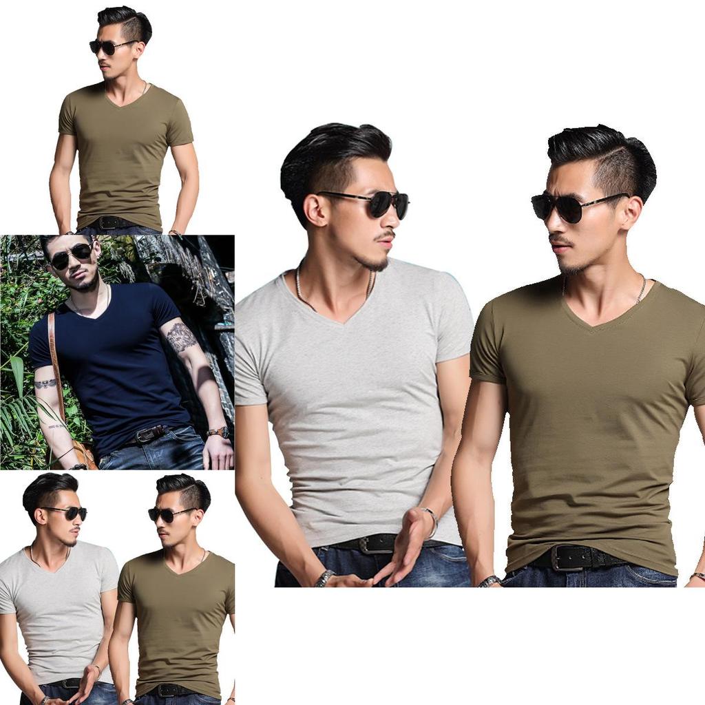 Mens Summer Casual Fashion V-neck T-shirt In Premium Quality Solid Colors