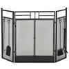 3 Panel Folding Fireplace Screen with 4 Tools Set, Steel Mesh Spark Guard with Double Door for Open Fire, Log Burner, 122W X 80H Cm, Black