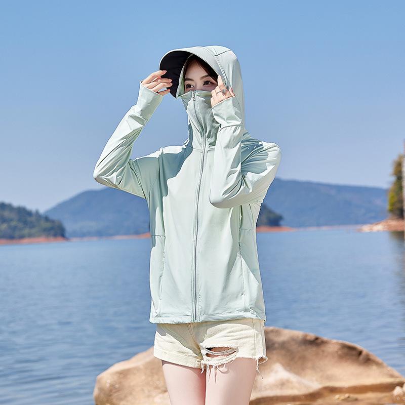 UPF + sunscreen clothing women's summer new ice silk large size fashion hooded sunscreen clothing cycling jacket thin